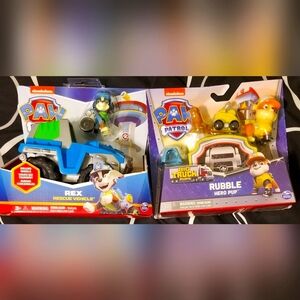 Two Brand New Paw Patrol Characters with Cars - Rex and Rubble